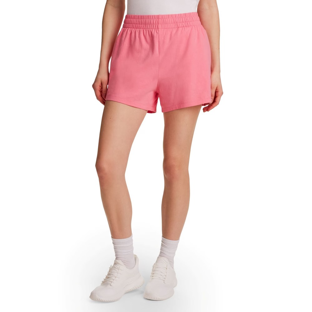 Champion Womens Pink Jersey Logo Athletic Shorts Size M Elastic Waist 3in Inseam